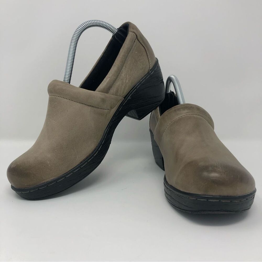 b.o.c. Born Concept 7.5 Nadiyya Grey Leather Workwear Comfort Slip On Clog Shoes